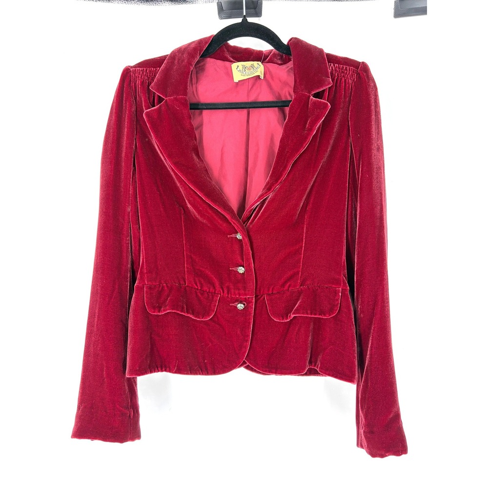 Juicy Couture Burgundy Silk Blend Velvet Blazer Rhinestone Button Jacket Size 6